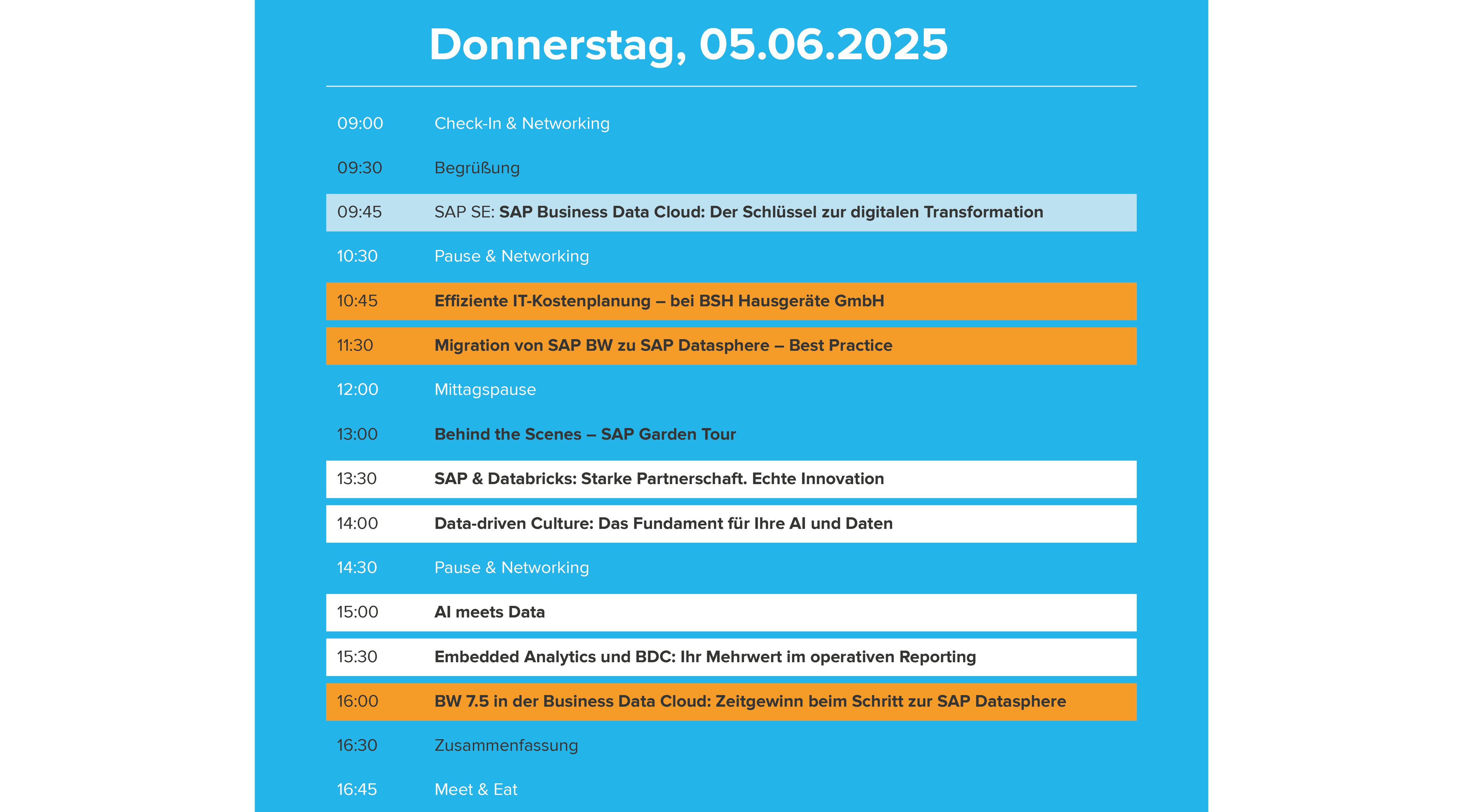 T.CON Data & Analytics Day 2025 Agenda-Überblick
